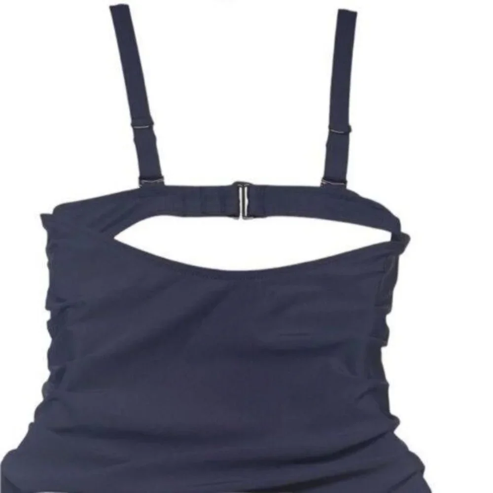 Athleta Square Neck Bra Cup Swim Tankini Top UPF +50 Beach Blue 32 D/DD New